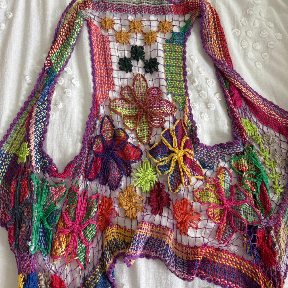 Boho multi-coloured knitted crochet vest top - Picture 4 of 4